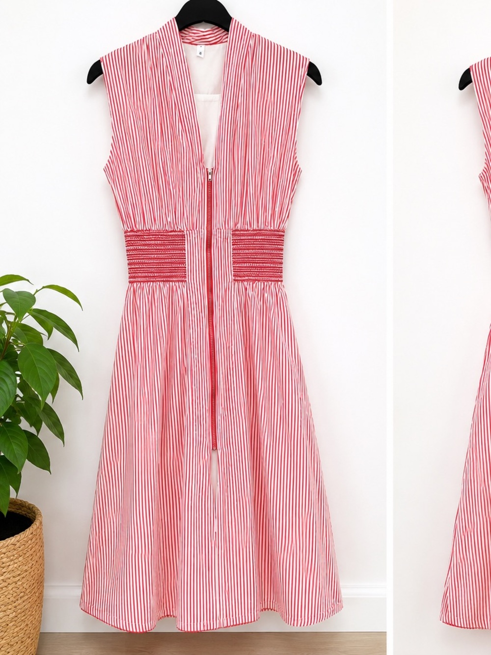 Red Striped Smocked Waist Women’s Dress